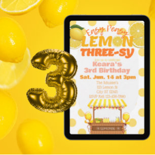 Easy Peasy Lemon Three-sy, Lemon 3rd Birthday Invitation