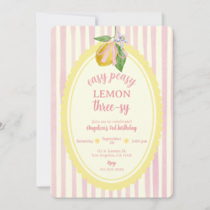 Easy Peasy Lemon Three-zy 3rd Birthday Invitation