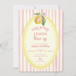 Easy Peasy Lemon Three-zy 3rd Birthday Invitation