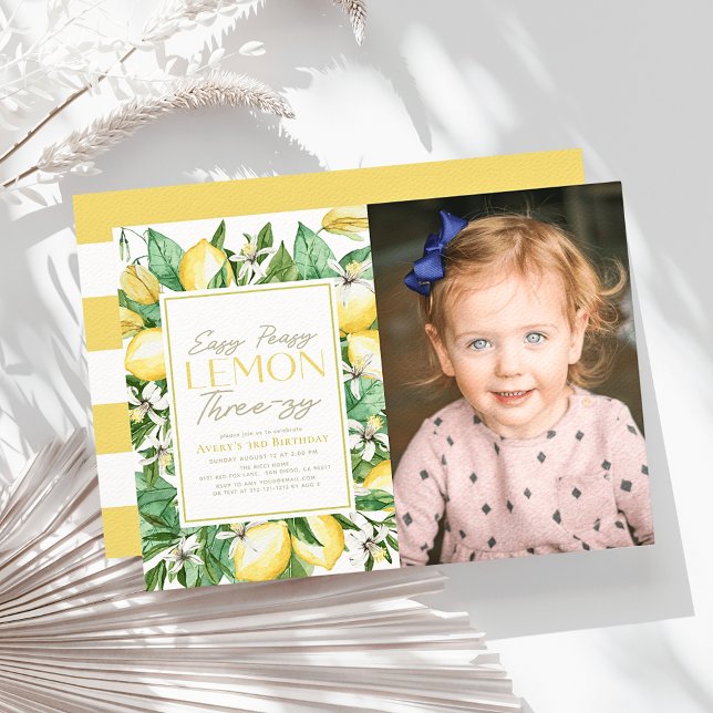 Easy Peasy Lemon Three-zy Photo 3rd Birthday Invitation (Creator Uploaded)