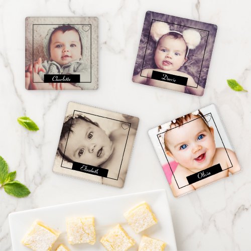 Easy Personalize Your Own Unique Text Heart Photo Coaster Set