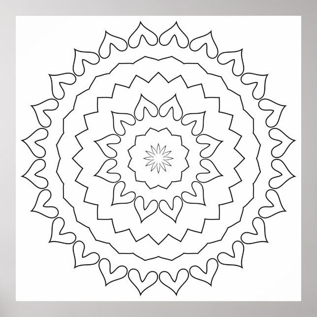 Easy Petal Ring Mandala Coloring Page Design Poster (Front)