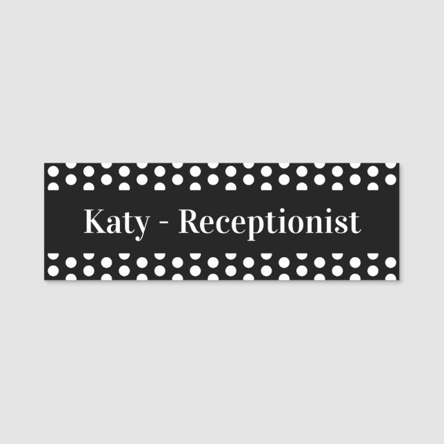 Easy Read White Polka Dot Name Tag (Front)