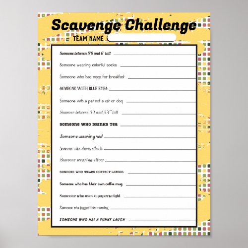 Easy scavenger hunt office ice breaker game poster