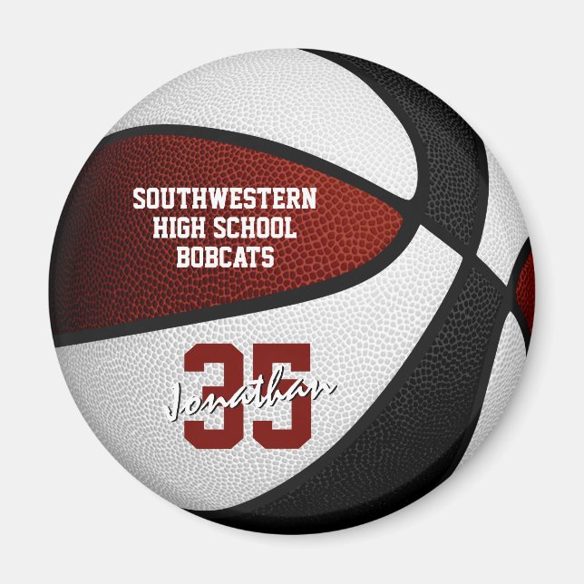 Easy to personalize basketball gifts maroon black magnet (Front)