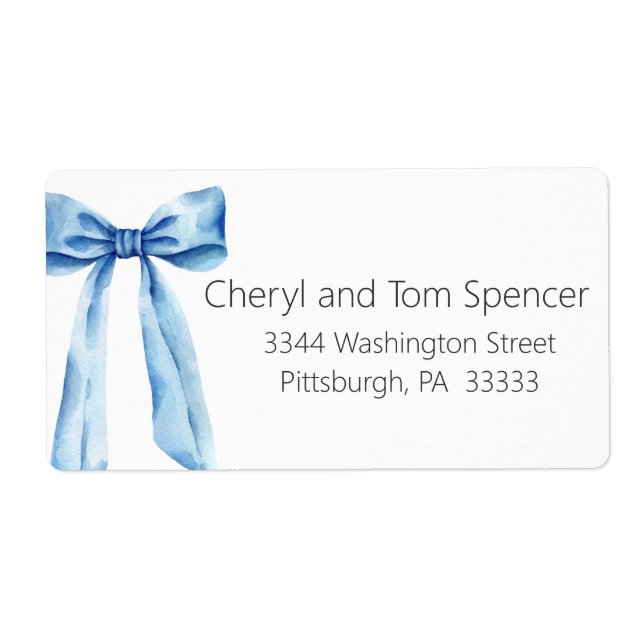 Easy To Read Blue Bow Return Address Label (Front)