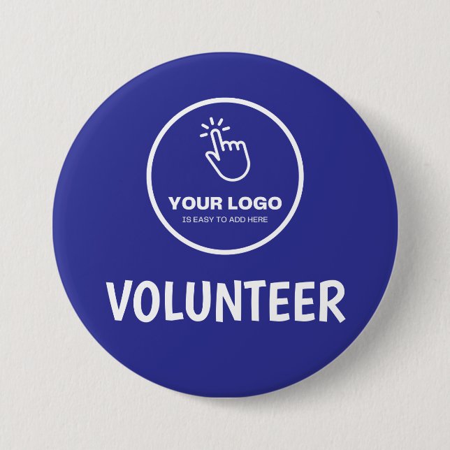 Easy Upload Your Logo Custom Volunteer Blue Button (Front)