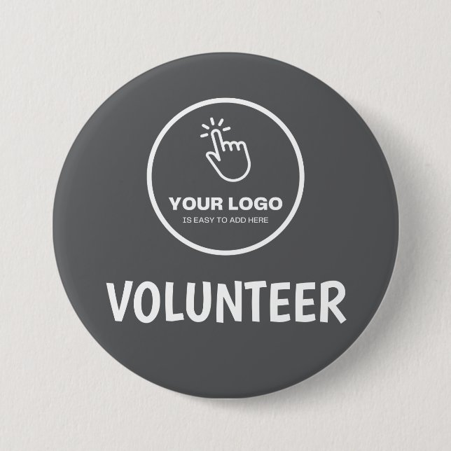 Easy Upload Your Logo Custom Volunteer Gray Button (Front)