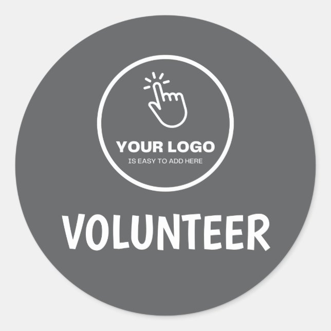 Easy Upload Your Logo Custom Volunteer Gray Classic Round Sticker (Front)