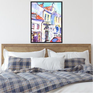 Easy watercolor drawing of a medieval street canvas print