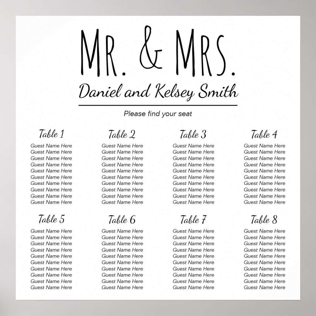Easy Wedding Seating Chart Poster Zazzle