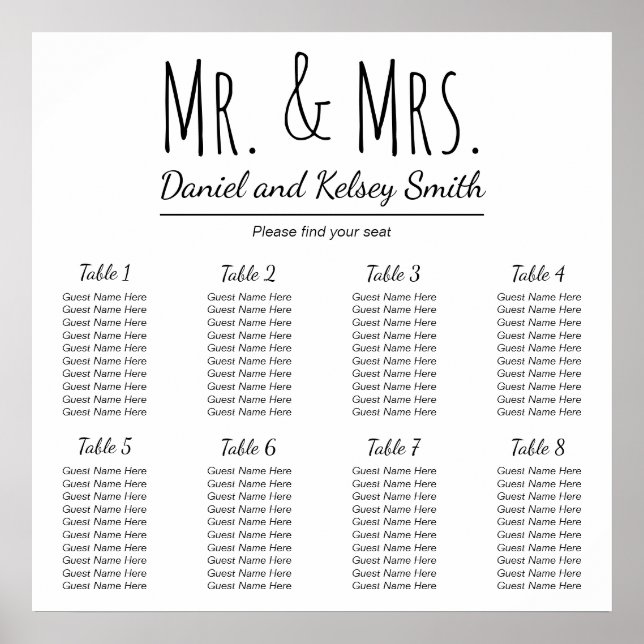Easy Wedding Seating Chart | Poster (Front)