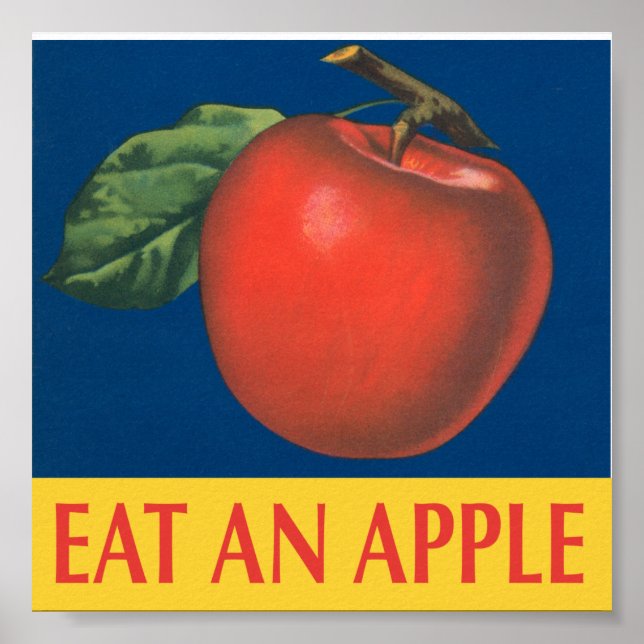 Eat an Apple with vintage illustration Poster (Front)