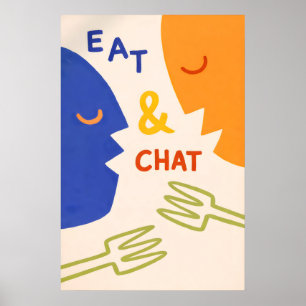 Eat and Chat Poster, Modern Abstract Kitchen Wall Poster