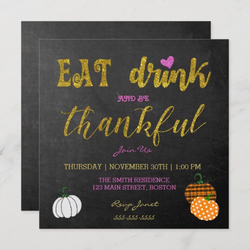 Eat And Drink Thanksgiving Party Invitation