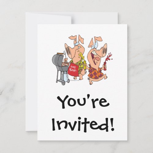 eat beef funny barbecue BBQing pigs Invitation