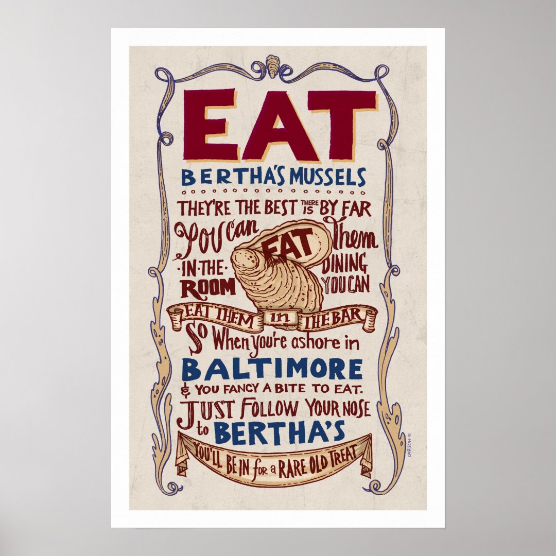 Eat Bertha's Mussels Broadside Poster Zazzle