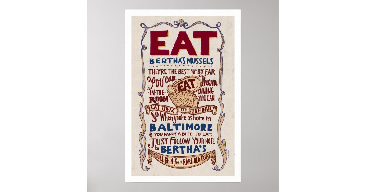 Eat Bertha's Mussels Broadside Poster Zazzle