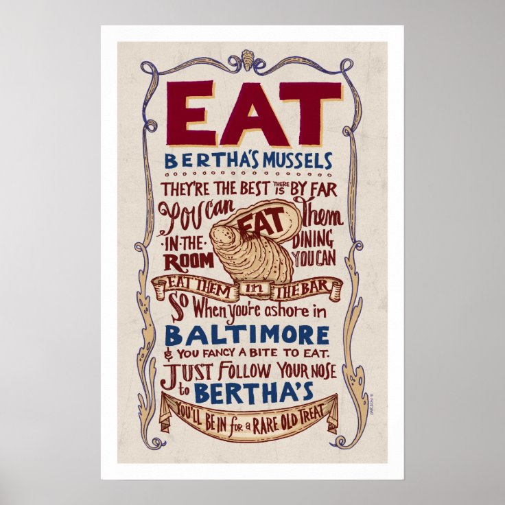 Eat Bertha's Mussels Broadside Poster Zazzle