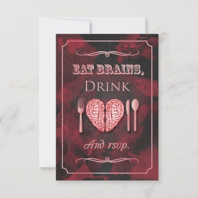 Eat Brains, Drink and be Married Zombie RSVP Card (Front)