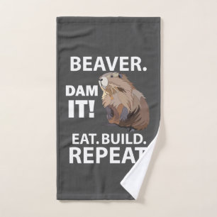 Eat Build Repeat Funny Beaver Animal Hand Towel