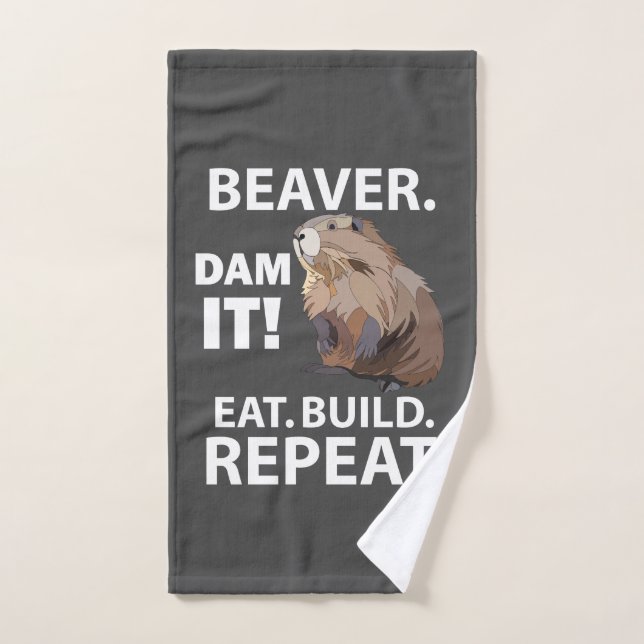 Eat Build Repeat Funny Beaver Animal  Hand Towel (Hand Towel)