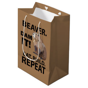 Eat Build Repeat Funny Beaver Animal  Medium Gift Bag