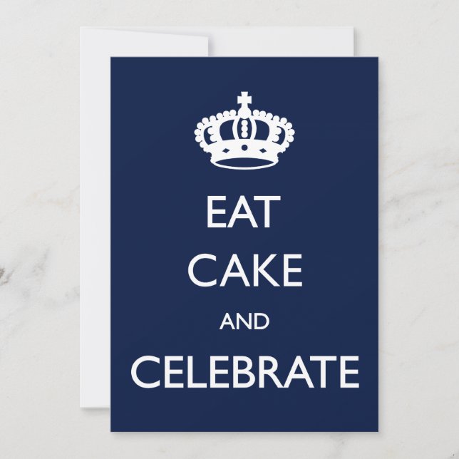 Eat Cake and Celebrate Birthday Invite- Navy Invitation (Front)