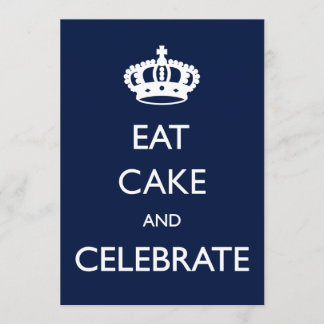 Eat Cake and Celebrate Birthday Invite- Navy Invitation