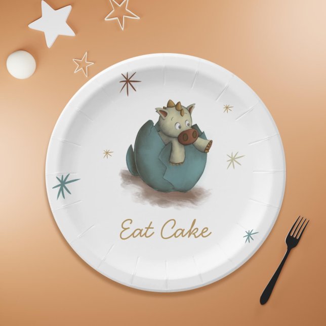 Eat Cake Baby Dinosaur Hatching Neutral Party Paper Plates (Eat Cake Baby Dinosaur Hatching Neutral Party Paper Plates)