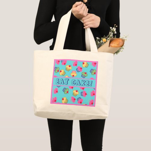 EAT CAKE cute pretty vintage cupcakes Large Tote Bag