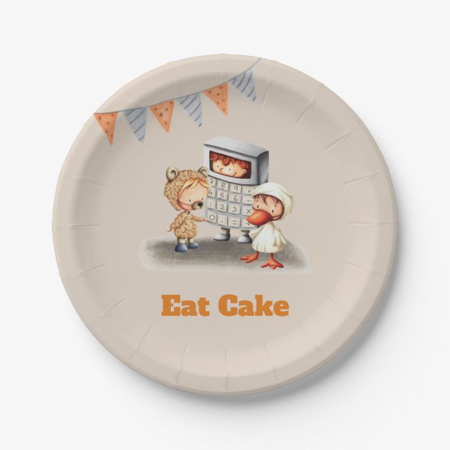 Eat Cake Kids Costumes Bear Calculator Duck Party Paper Plates (Front)