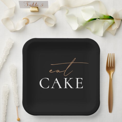 Eat Cake Modern Black and White Wedding  Paper Plates