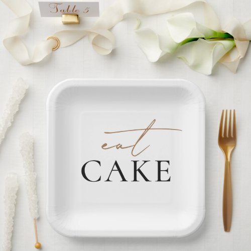 Eat Cake Modern White Wedding  Paper Plates