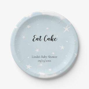 Eat Cake Pastel Blue Watercolor Star Baby Shower Paper Plates