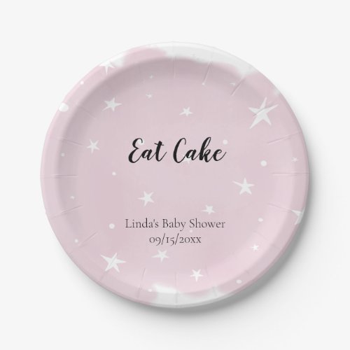 Eat Cake Pastel Pink Watercolor Star Baby Shower Paper Plates