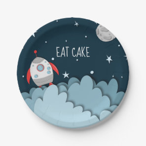 Eat Cake Spacecraft Moon Outer Space Birthday Paper Plates