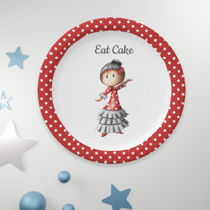 Eat Cake Traditional Red White Polka Dot Sevillana Paper Plates