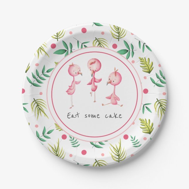 Eat Cake Tropical Floral Flamingo Party Paper Plat Paper Plates (Front)