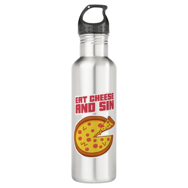 Eat Cheese And Sin Stainless Steel Water Bottle (Front)