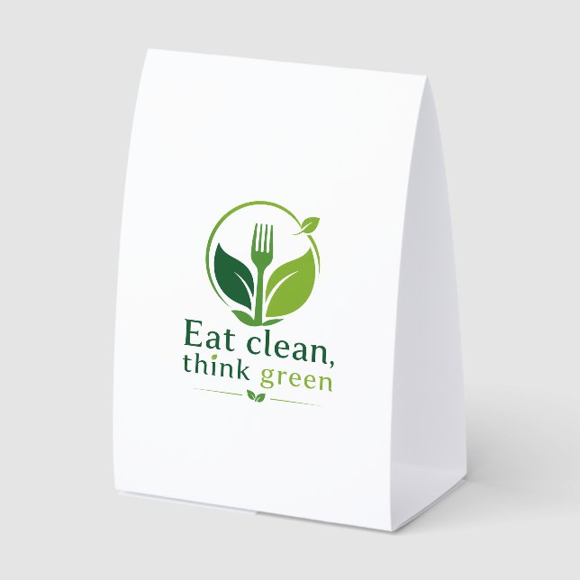 Eat clean, think green paper table tent  (Front)