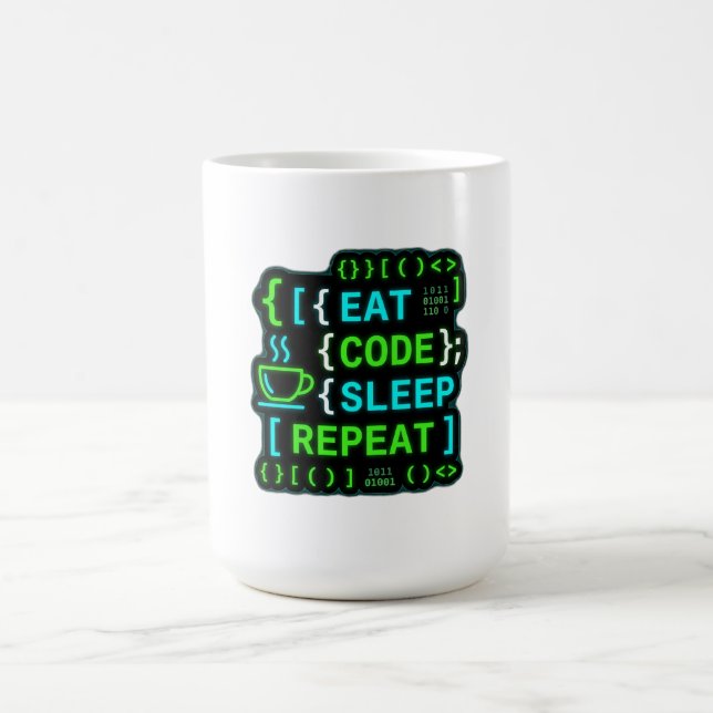 Eat Code Sleep Repeat Neon Programmer Humor Coffee Mug (Center)