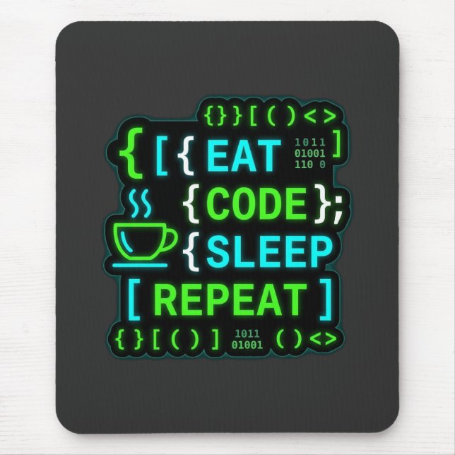 Eat Code Sleep Repeat Neon Programmer Humor Mouse Pad (Front)
