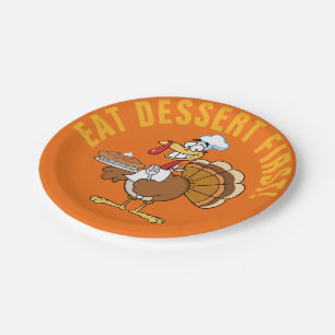 Eat Dessert First! Thanksgiving Turkey Cartoon Paper Plates