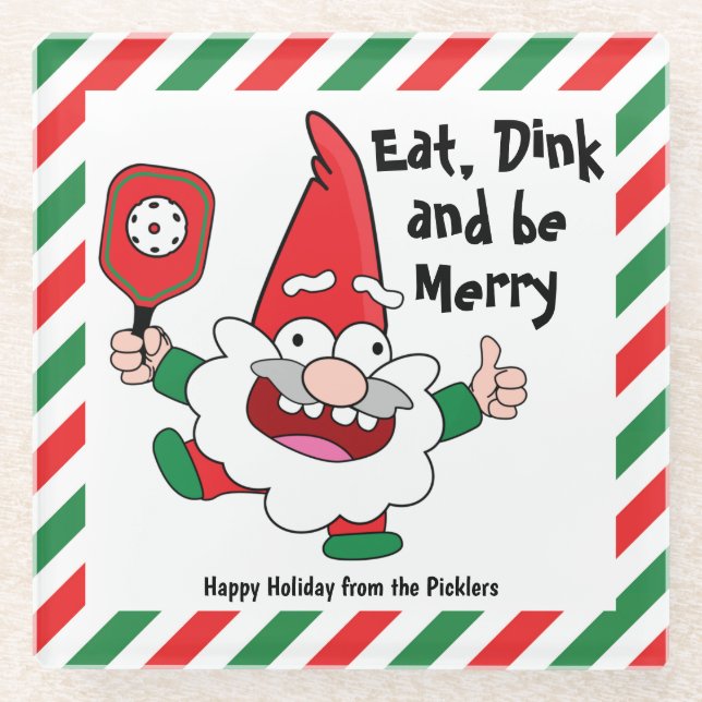 Eat, dink and be merry Christmas pickleball  Glass Coaster (Front)