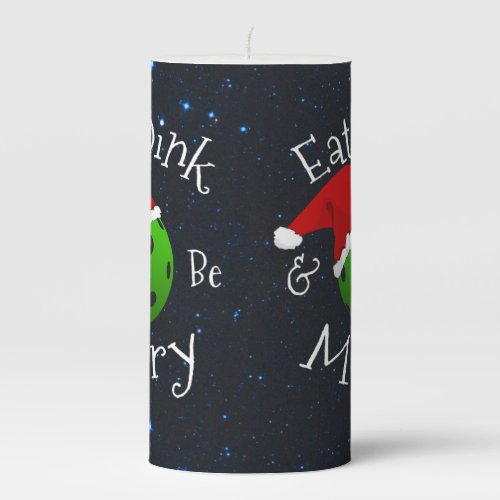 Eat Dink and Be Merry Christmas PIckleball Pillar Candle