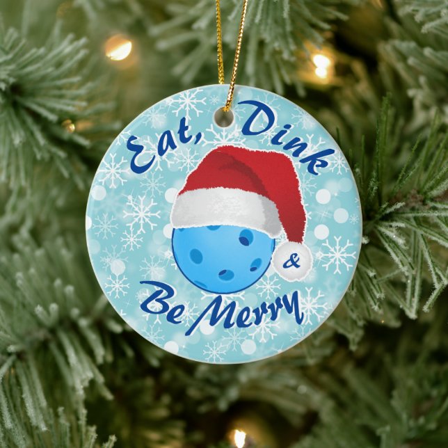 Eat, Dink and Be Merry Christmas Pickleball Santa  Ceramic Ornament (Tree)