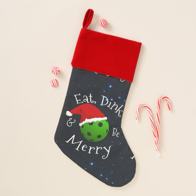 Eat Dink and Be Merry Christmas PIckleball Stocking (Front)