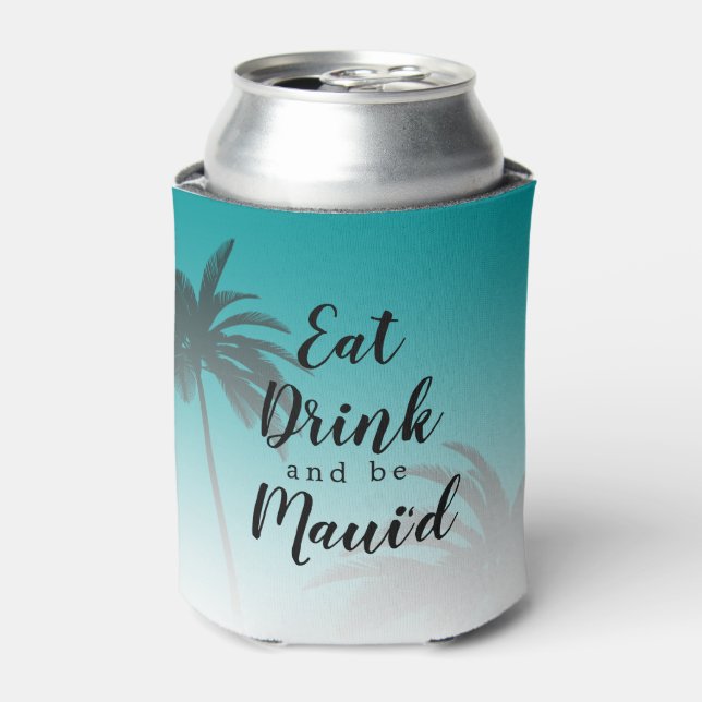 Eat Dink Be Mauid Monogram Tropical Beach Wedding Can Cooler (Can Front)