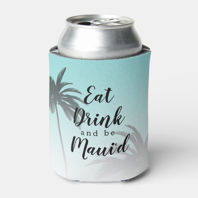 Eat Dink Be Mauid Monogram Tropical Beach Wedding Can Cooler (Can Front)